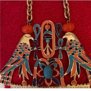 Egyptian revival inspired spectacular necklace turquoise + coral colors Stunner